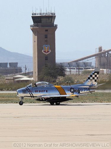 F-86 Sabre by the control tower.